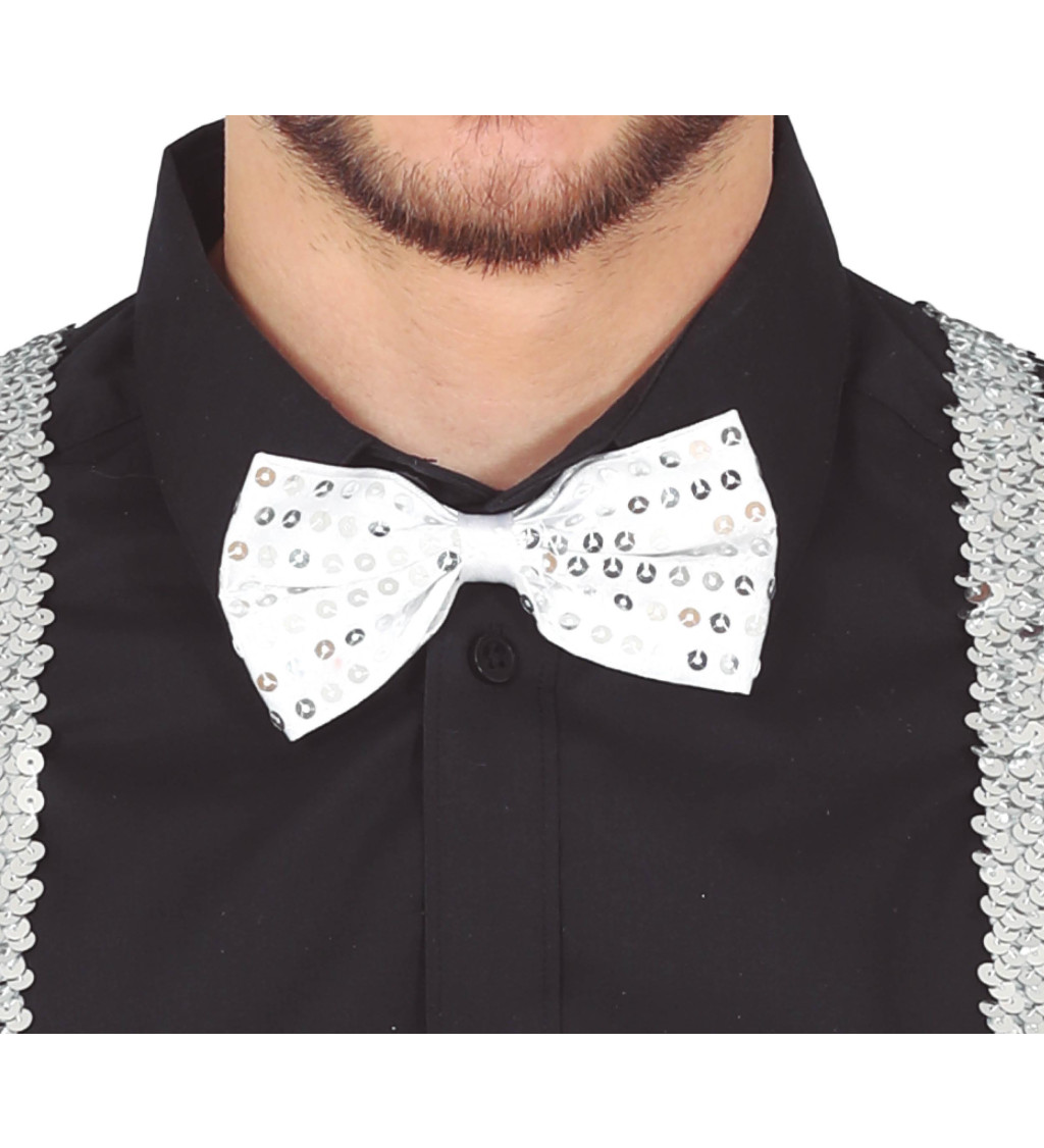 Motýlek – flitrový stříbrný