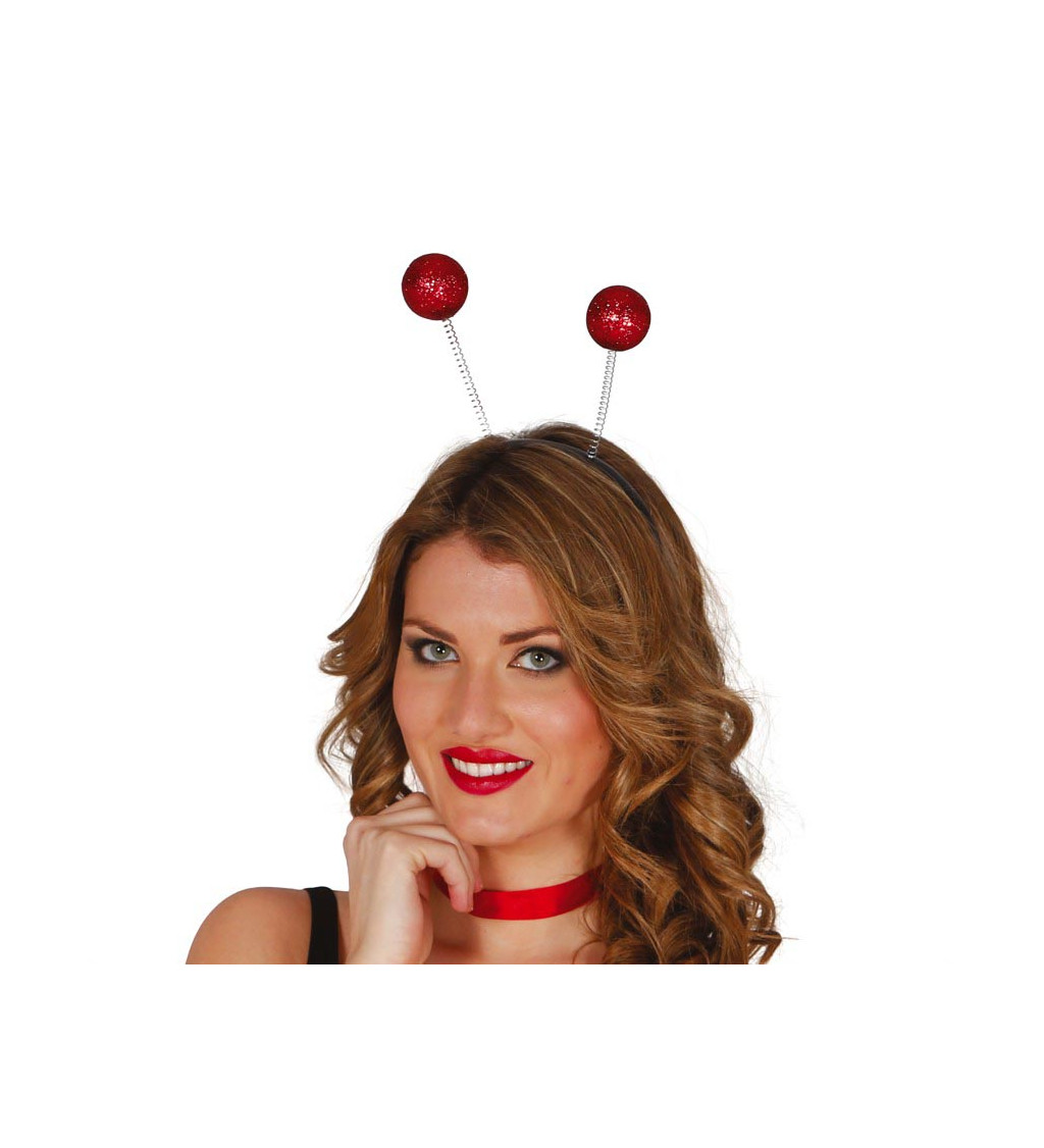 Červená čelenka s třpytivými kuličkami