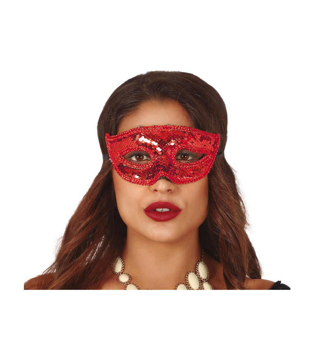 Červená flitrová škraboška