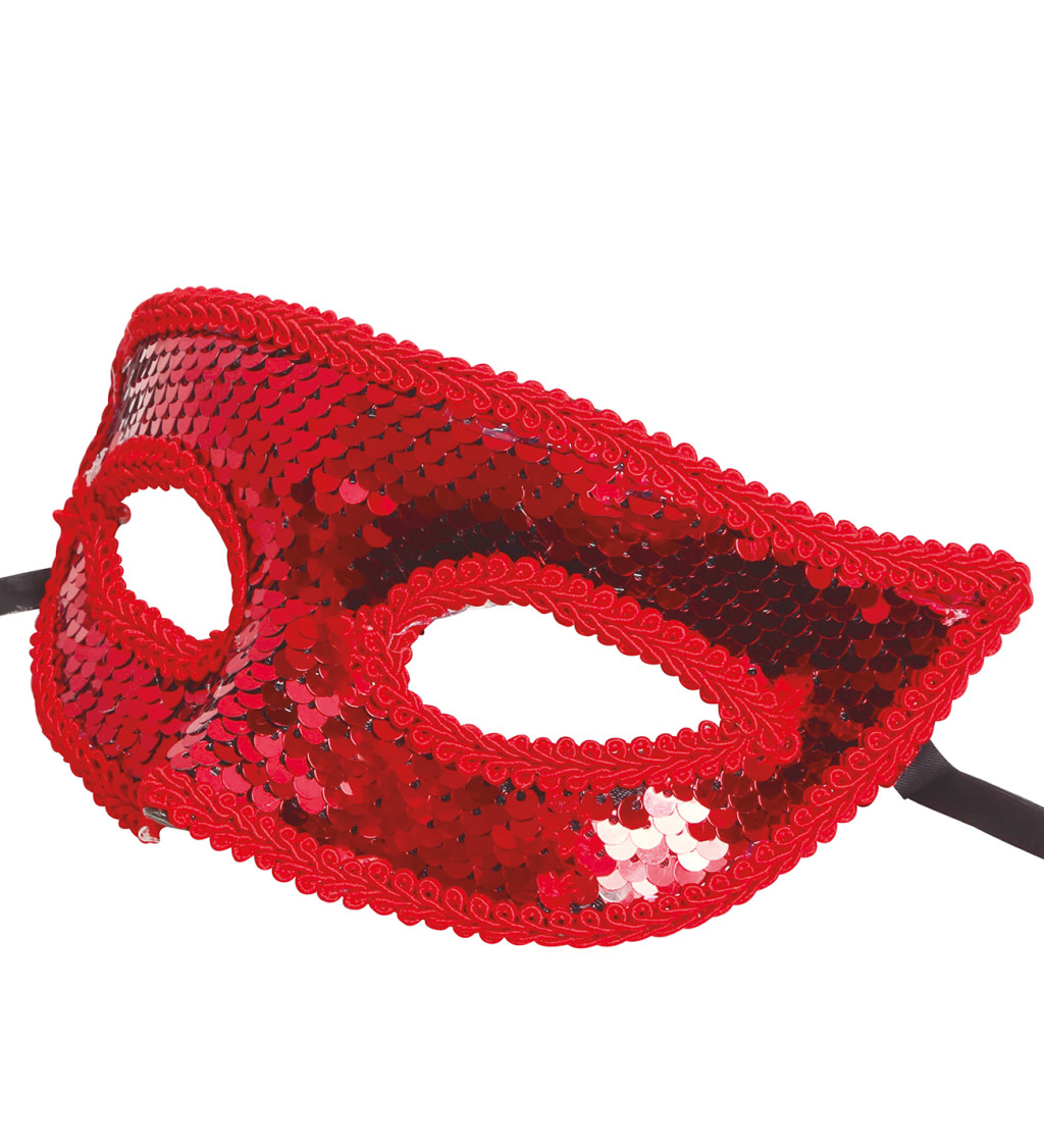 Červená flitrová škraboška