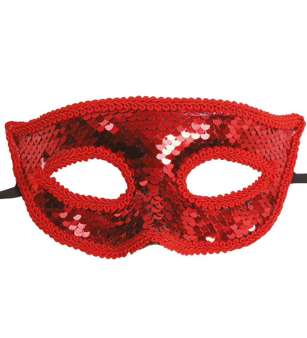 Červená flitrová škraboška