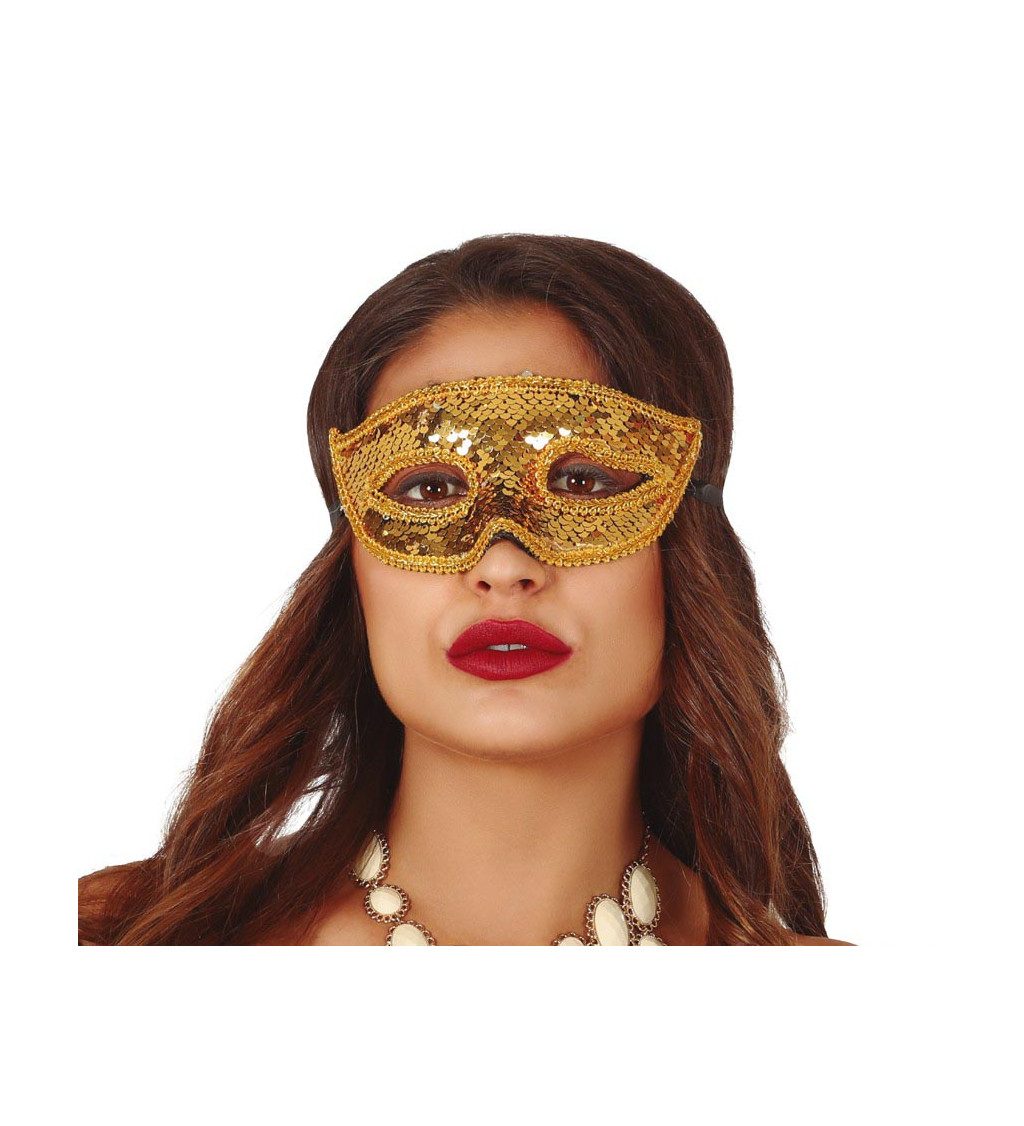 Zlatá flitrová škraboška