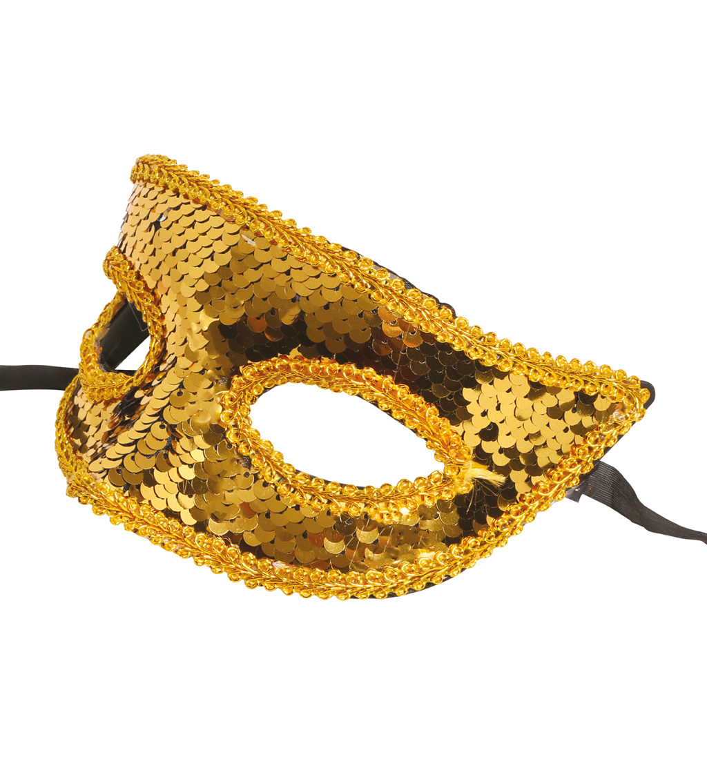 Zlatá flitrová škraboška