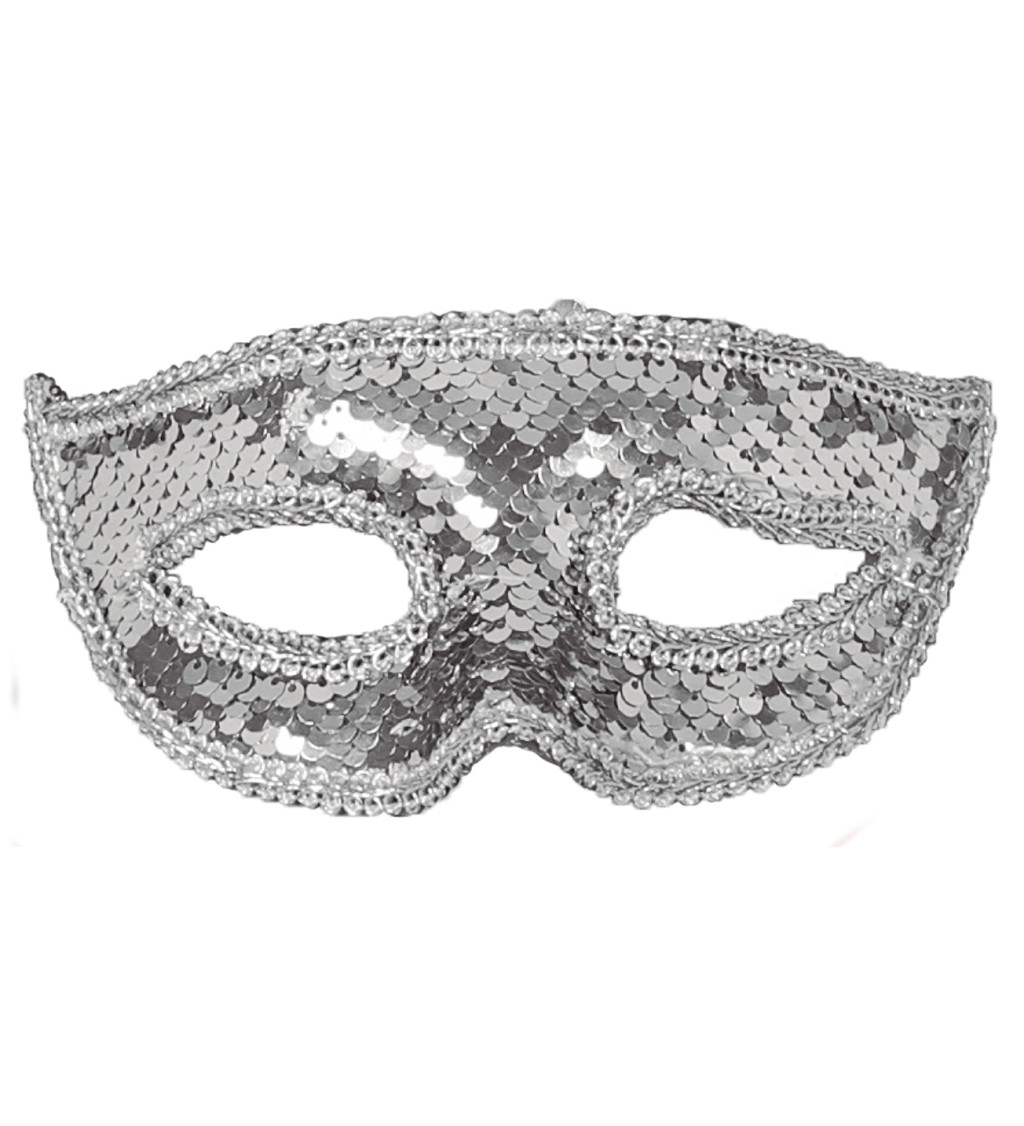 Stříbrná flitrová škraboška