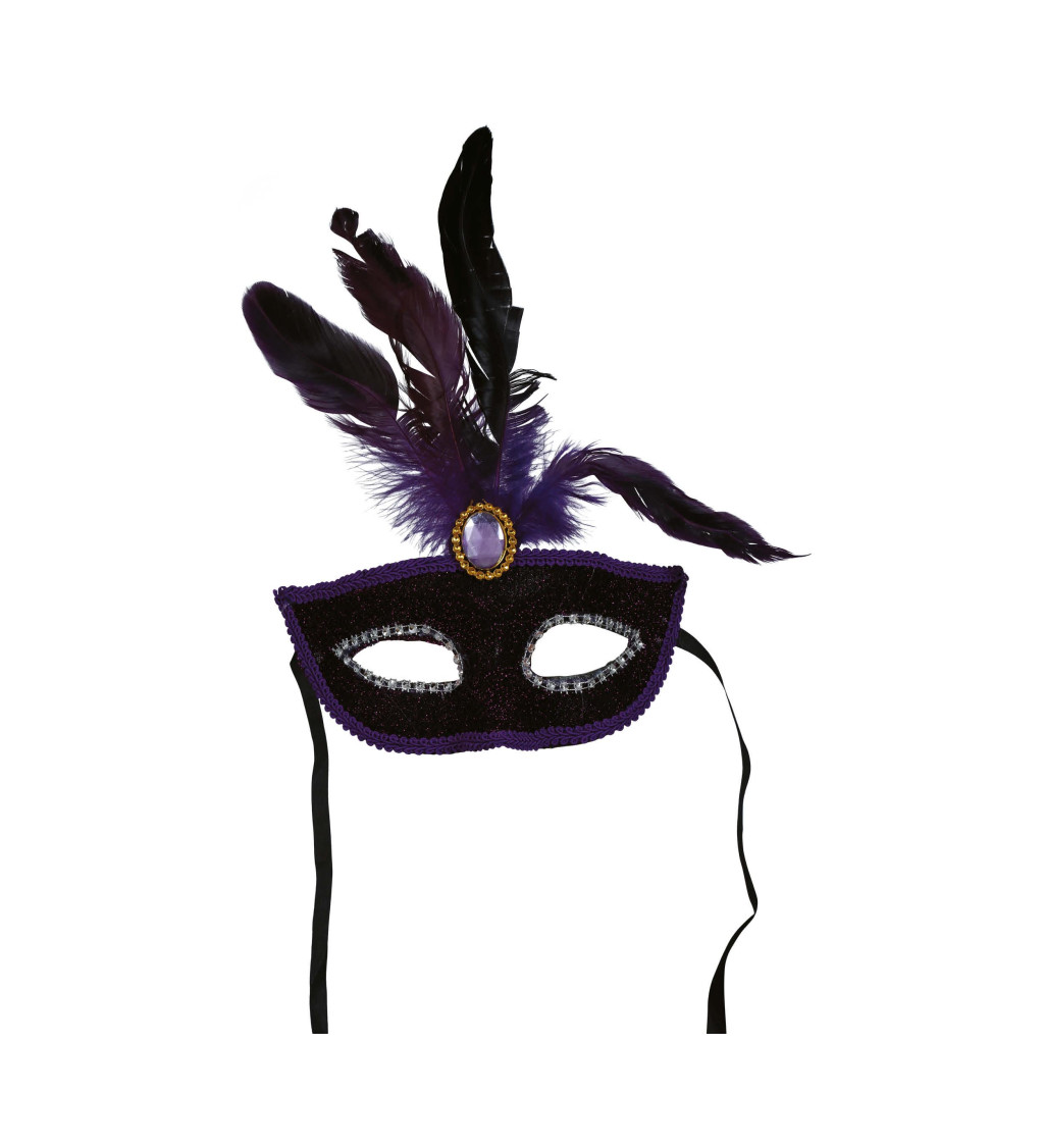 Fialová škraboška s peřím