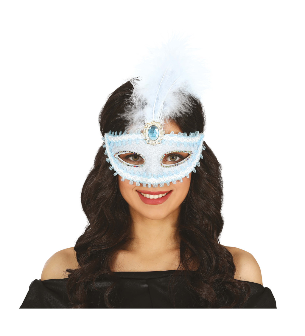 Modrá škraboška s peřím