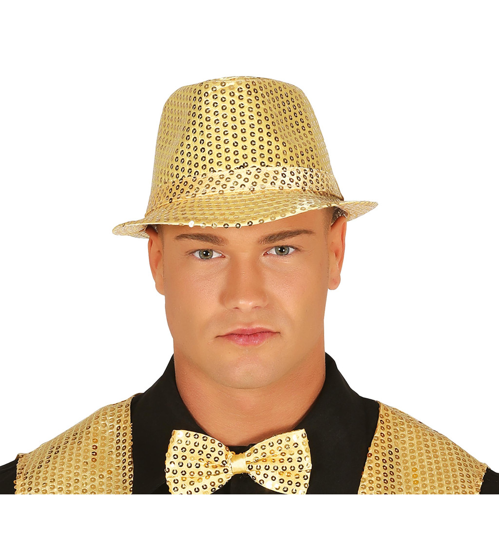 Zlatý flitrový gangster klobouk