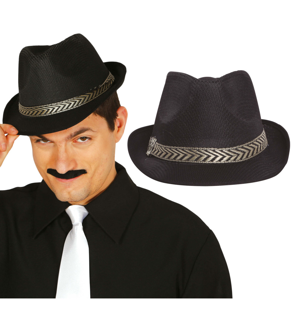Černý stylový gangster klobouk