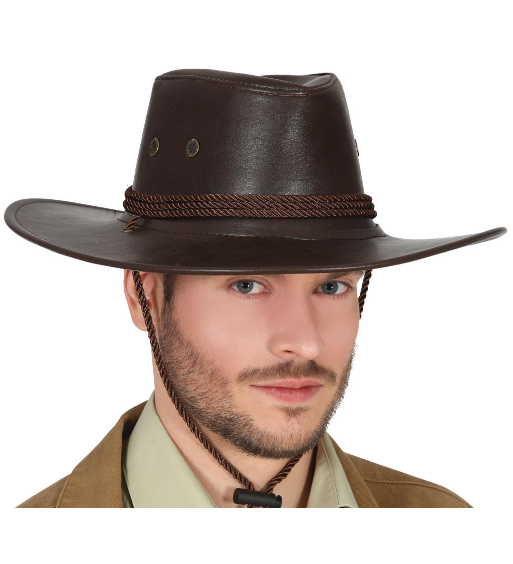 Kožený kovbojský klobouk tmavě hnědý