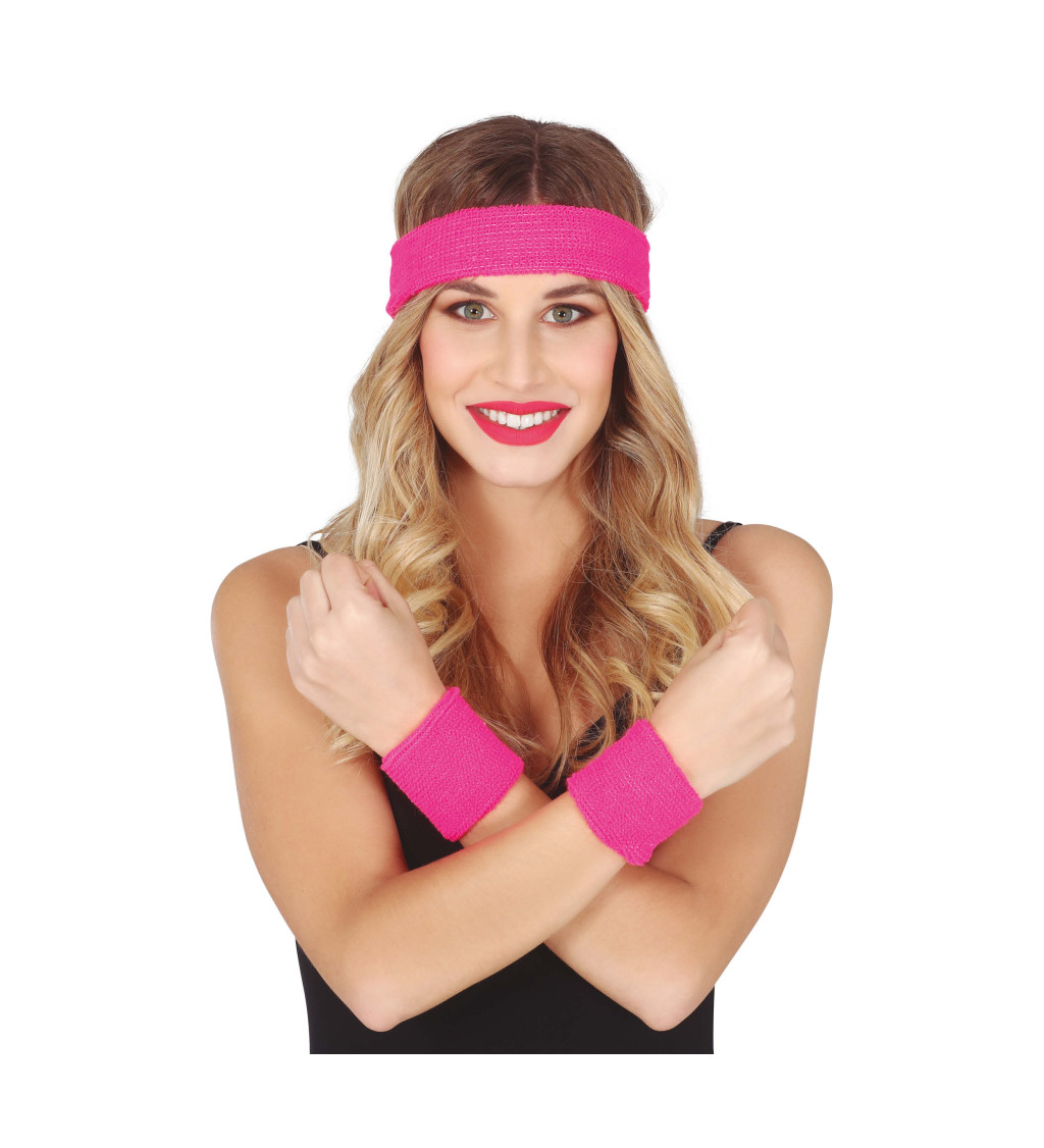 Růžová sada – potítka a čelenka