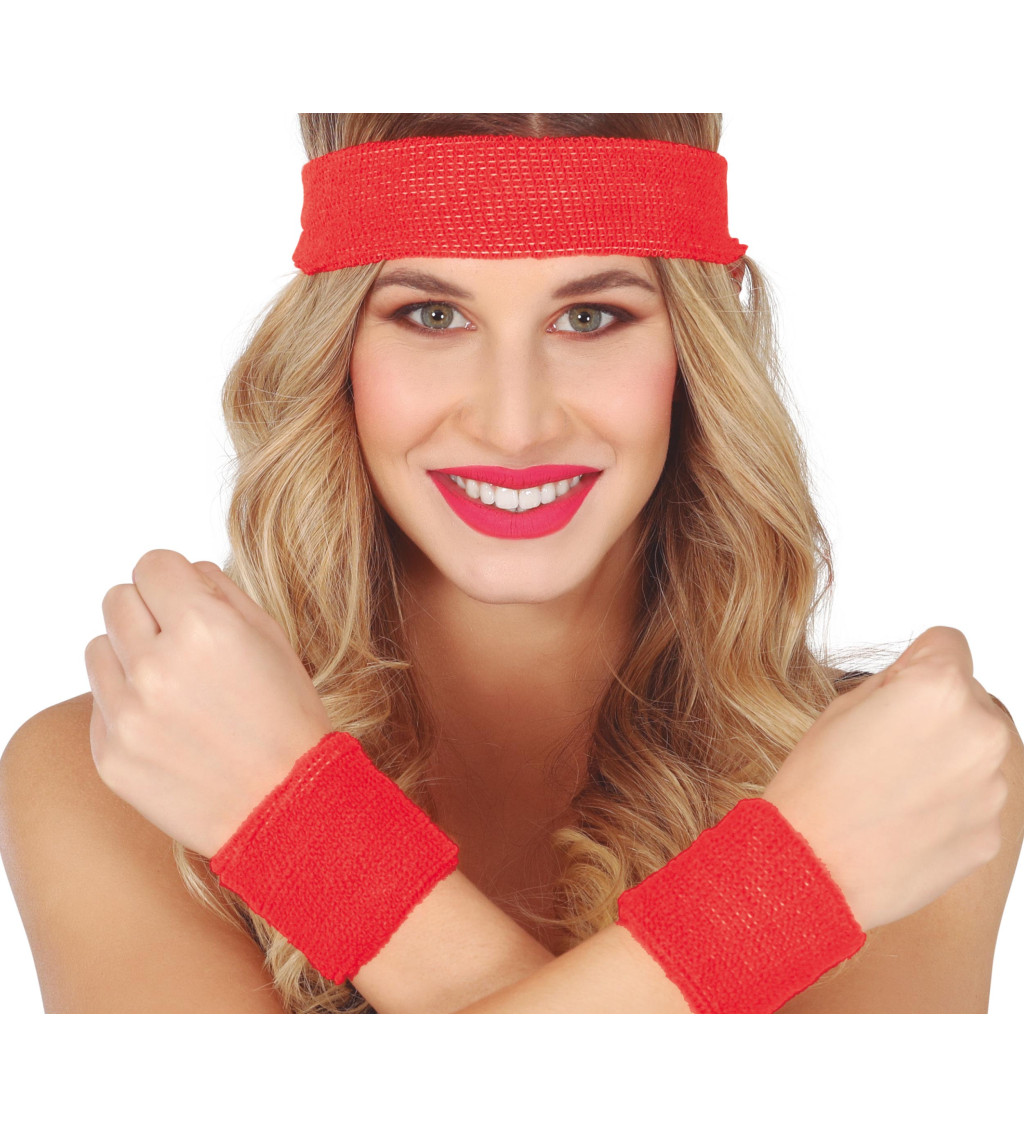 Retro sada – červené potítka a čelenka