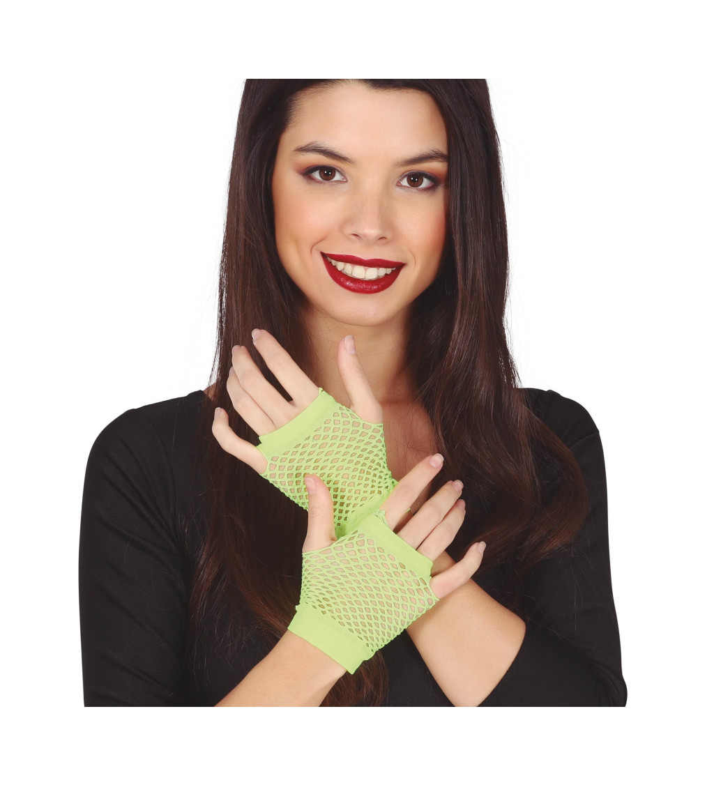 Síťované rukavice – neonově zelené, krátké