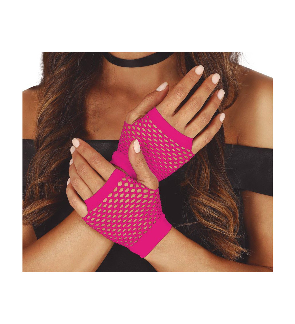 Síťované rukavice – neonově fuchsiové, krátké