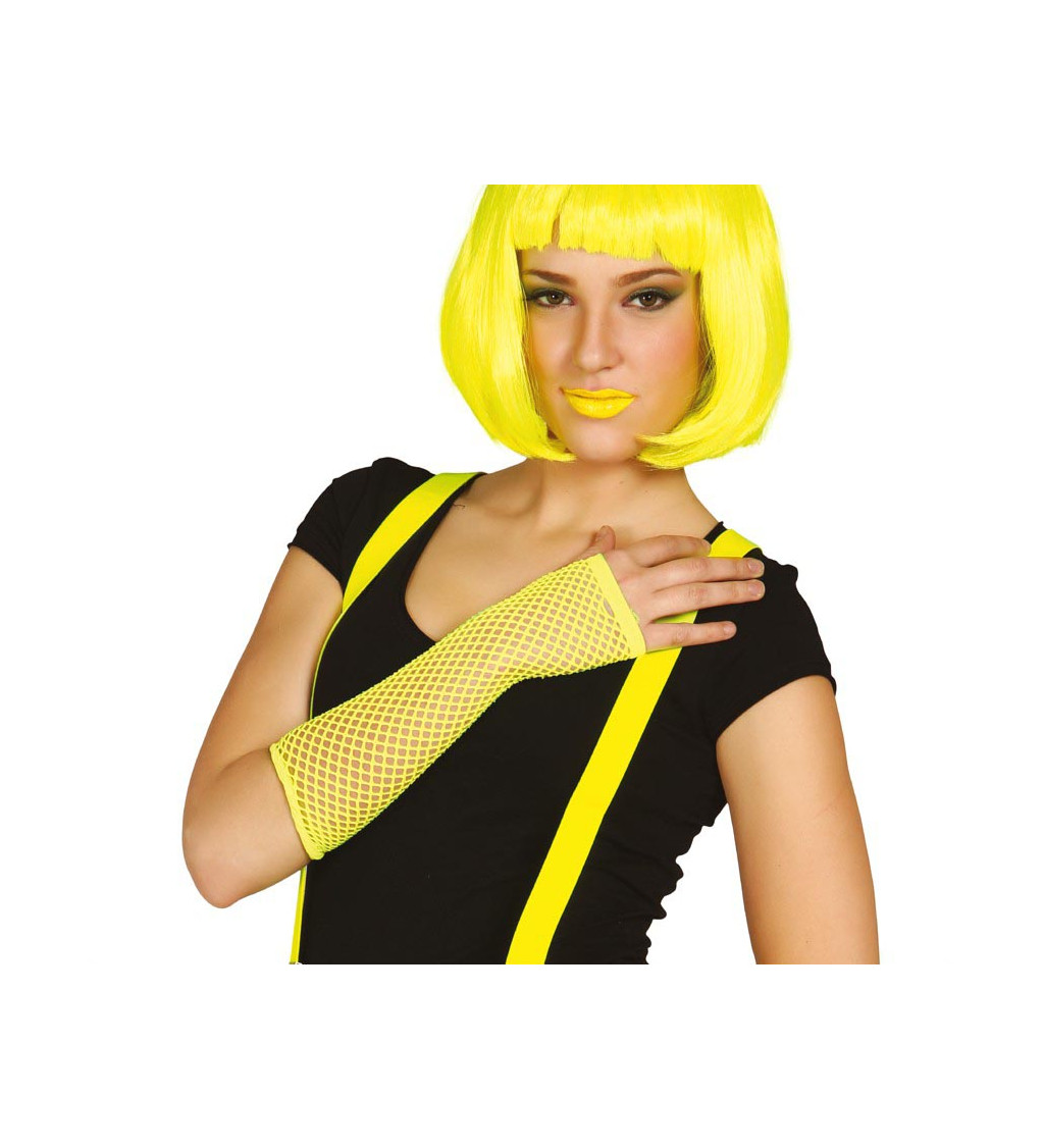 Síťované rukavice – neonově žluté, dlouhé