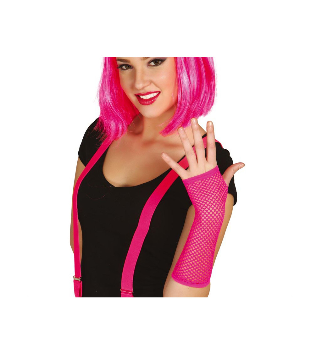 Síťované rukavice – neonově růžové, dlouhé