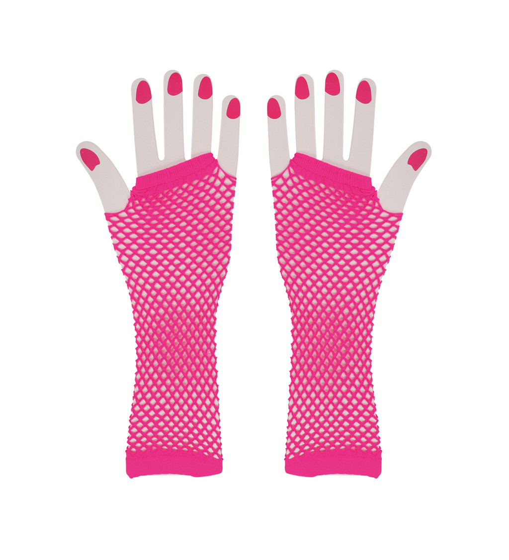 Síťované rukavice – neonově růžové, dlouhé