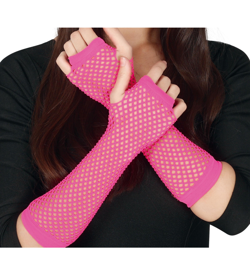 Síťované rukavice – neonově růžové, dlouhé