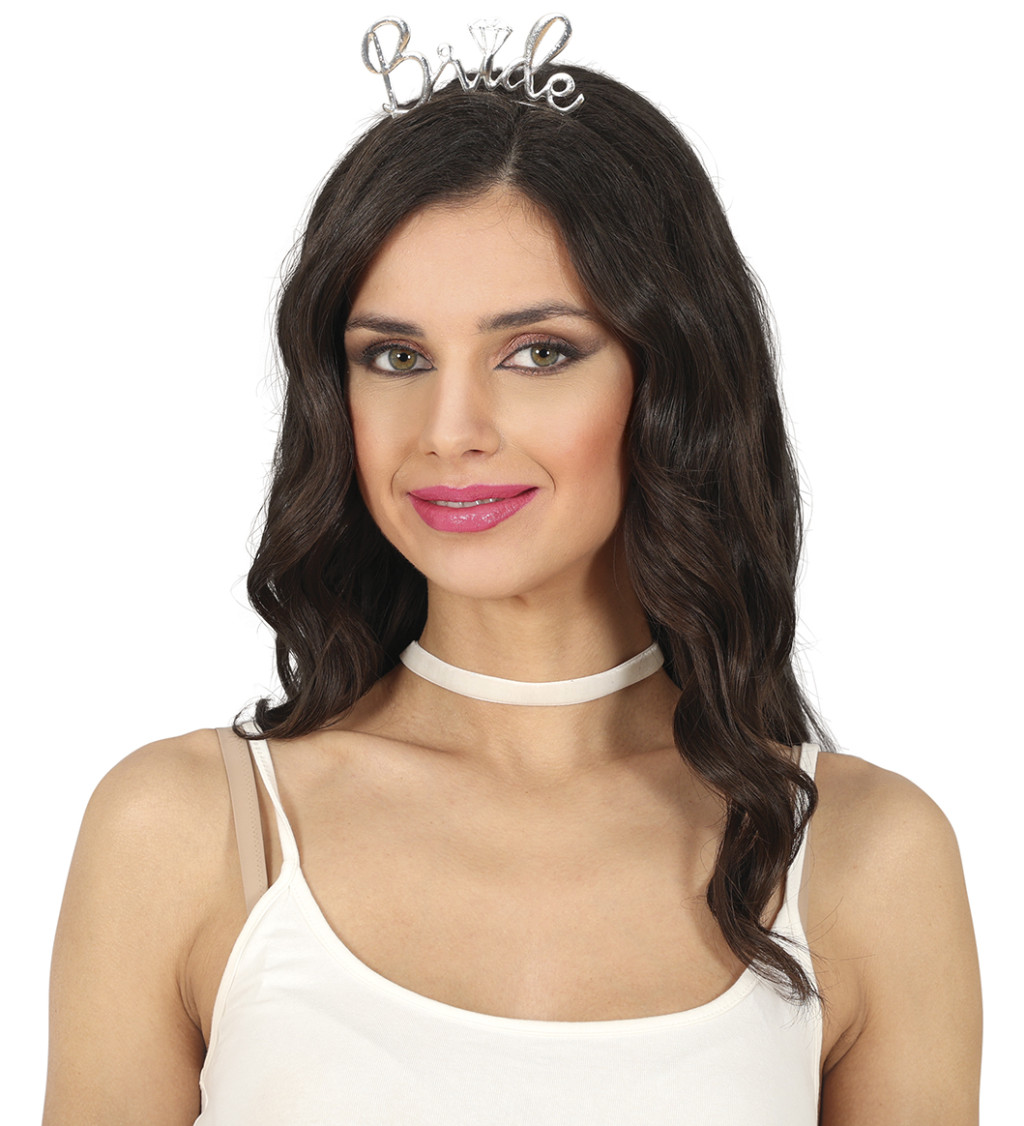 Stříbrná kovová čelenka „Bride