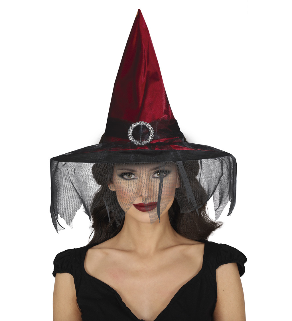Klobouk pro čarodějky – Vínový se závojem