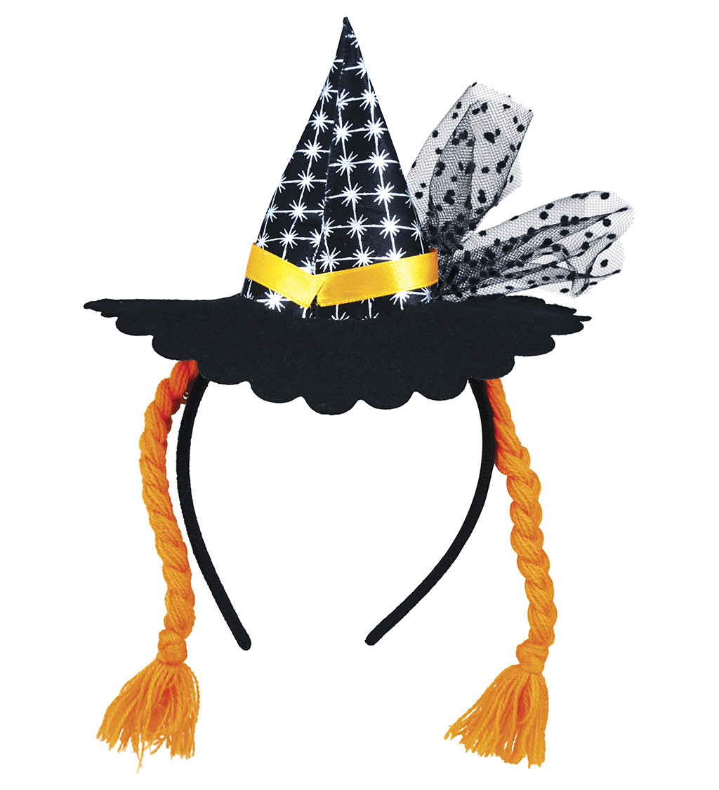 Mini klobouk pro čarodějky – Oranžový s copánky
