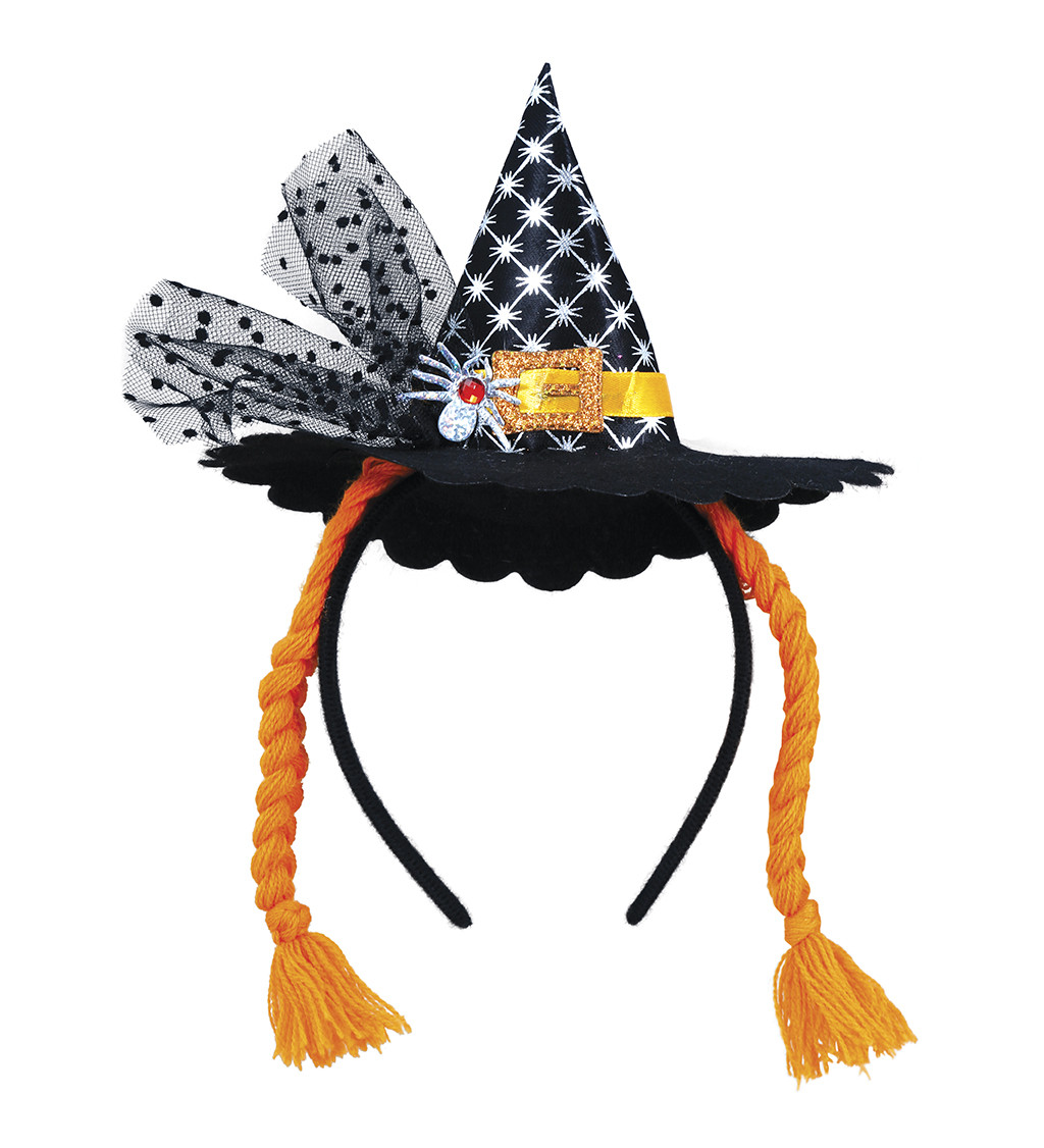 Mini klobouk pro čarodějky – Oranžový s copánky