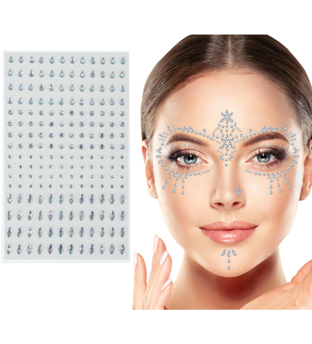 Stříbrné samolepicí kamínky na obličej