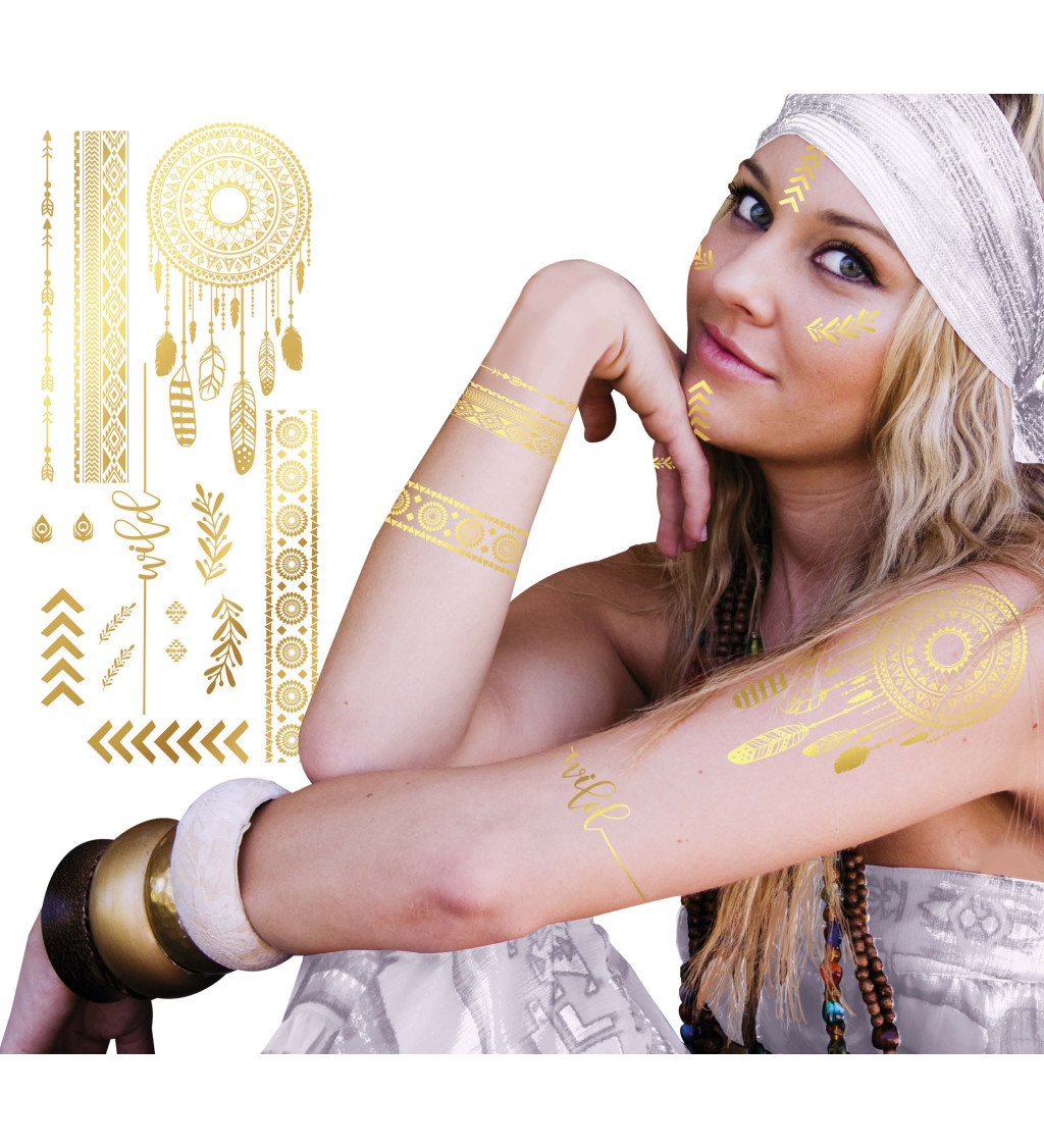 Dočasné zlaté tetování – hippie motiv
