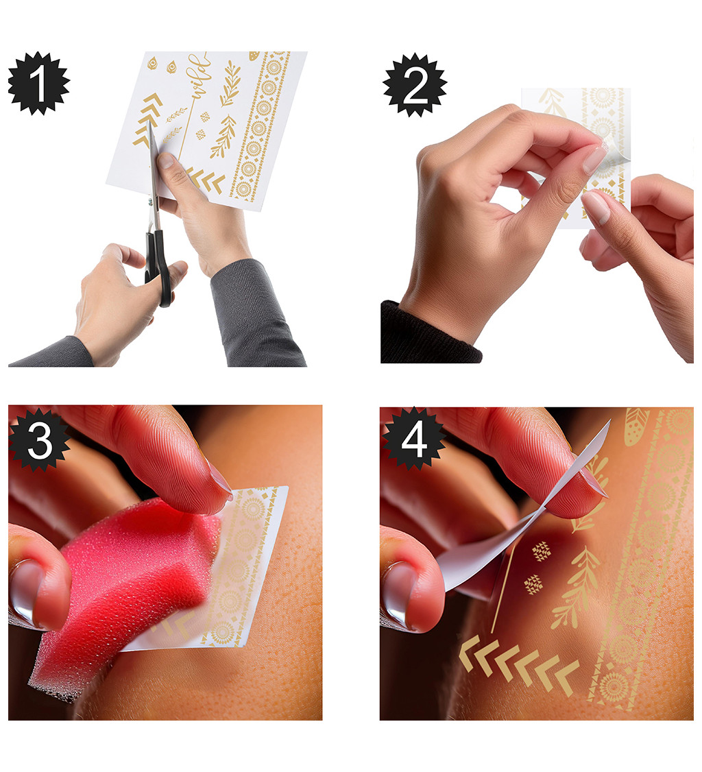 Dočasné zlaté tetování – hippie motiv