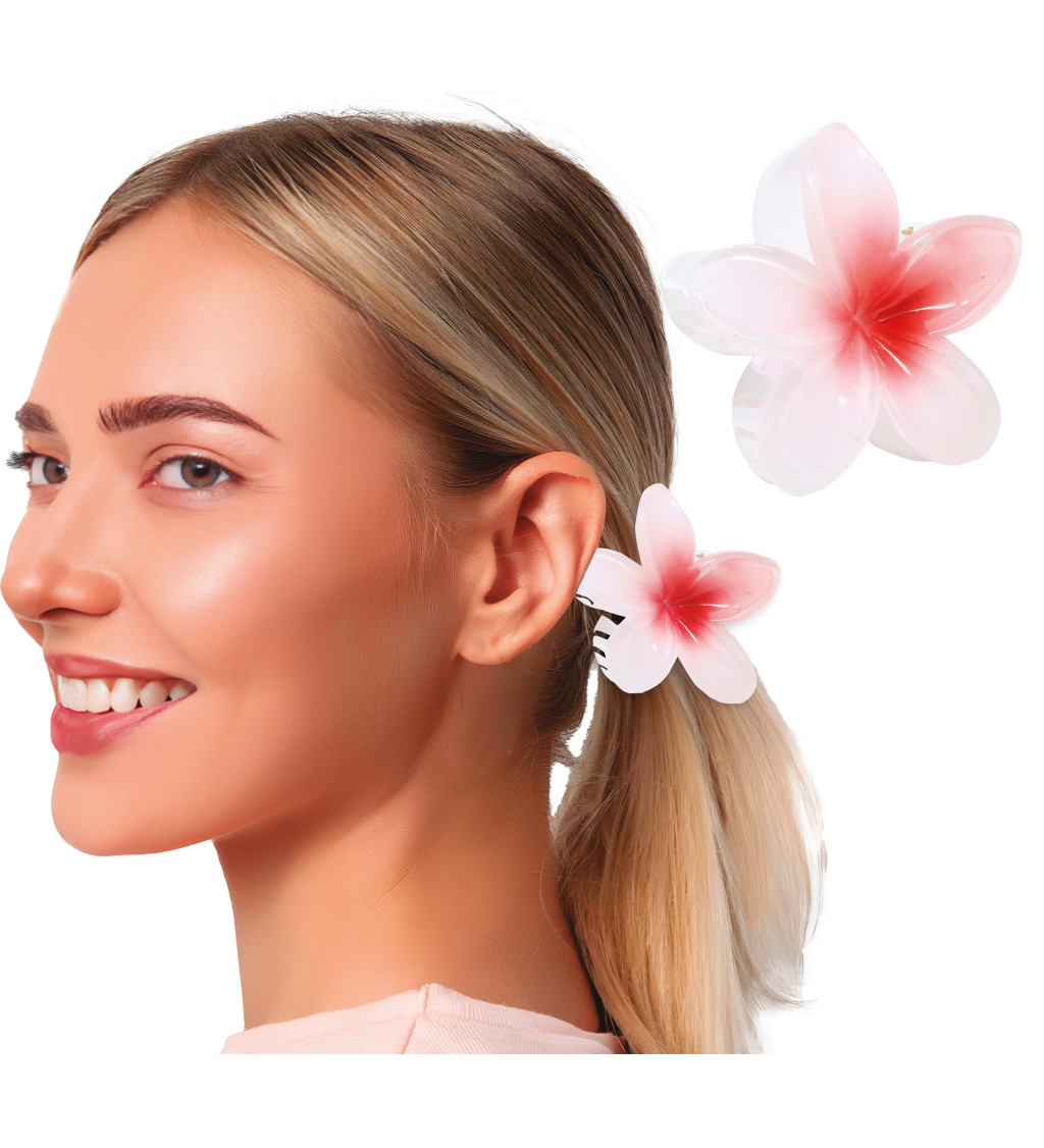 Havajská květinová sponka do vlasů – bílo-červená