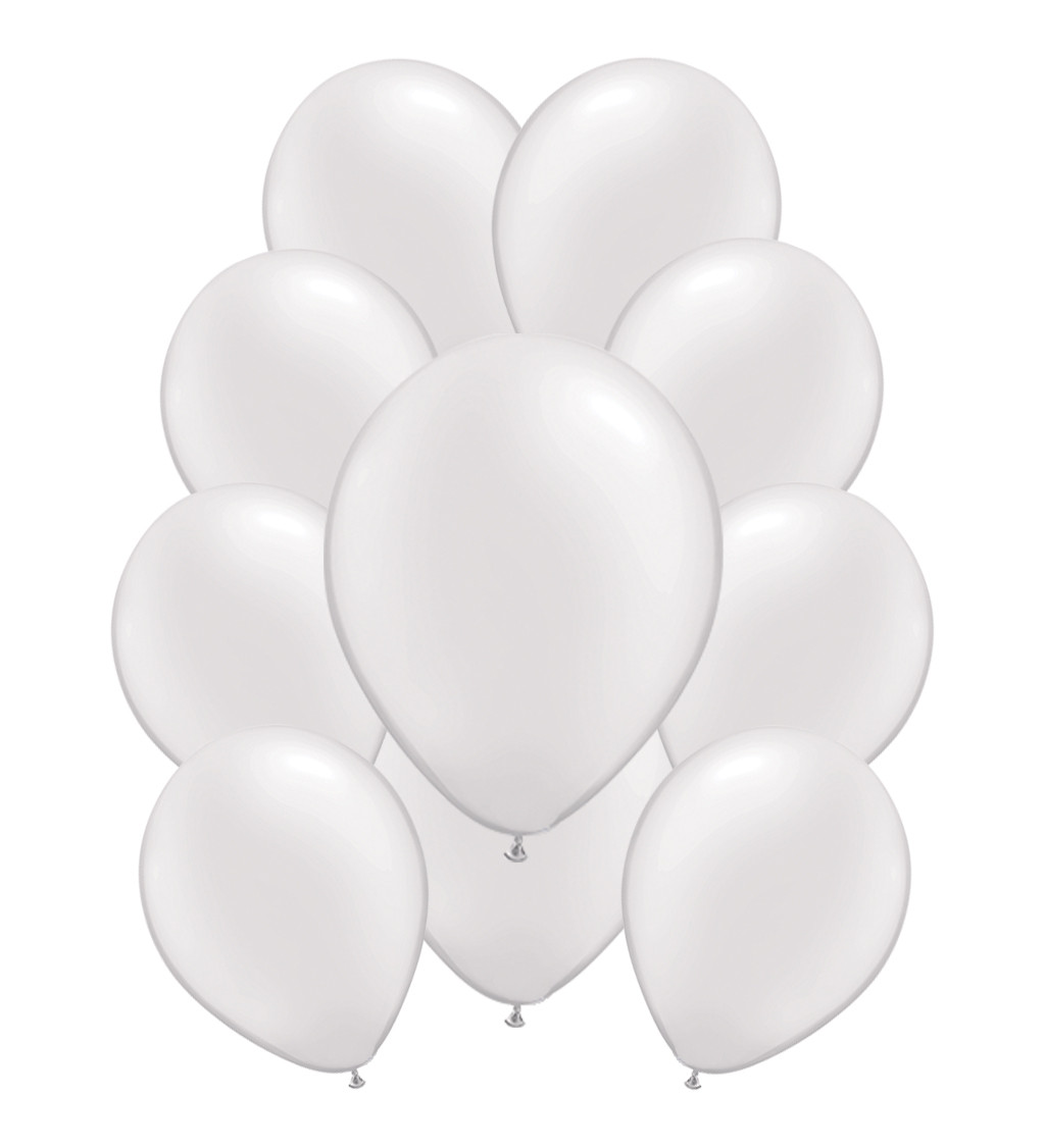 Bílé metalické latexové balónky – 10 ks