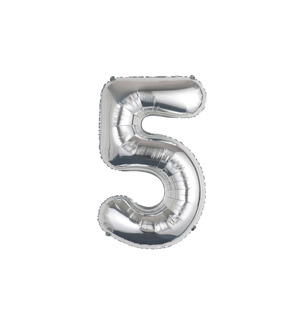 Fóliový balónek číslo 5 – stříbrný