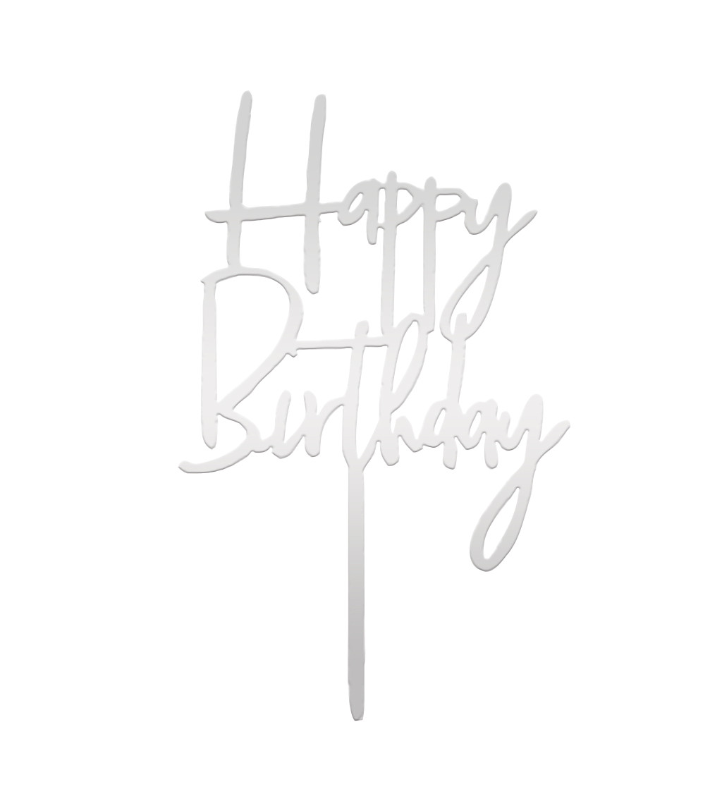 Zápich do dortu – Happy Birthday stříbrný