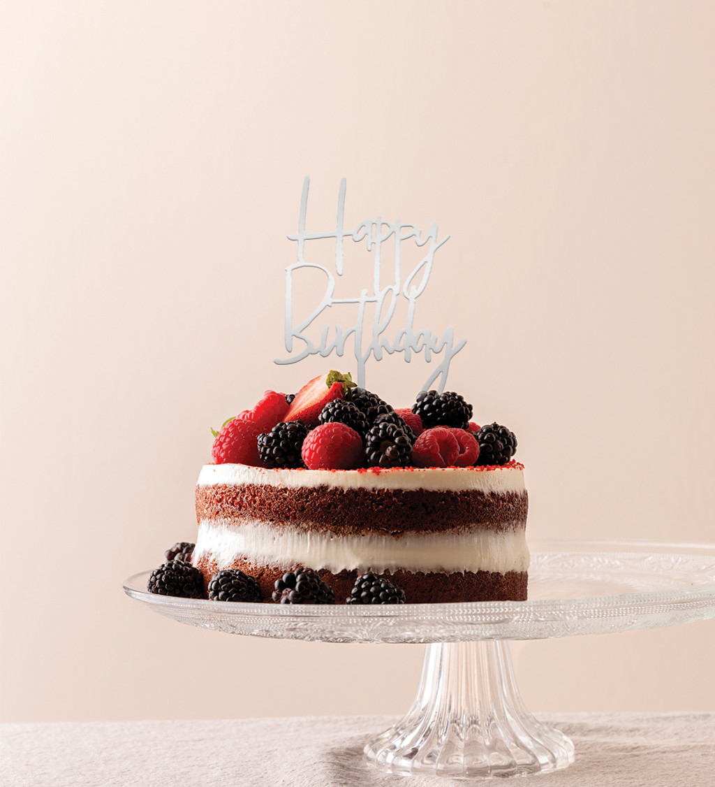 Zápich do dortu – Happy Birthday stříbrný