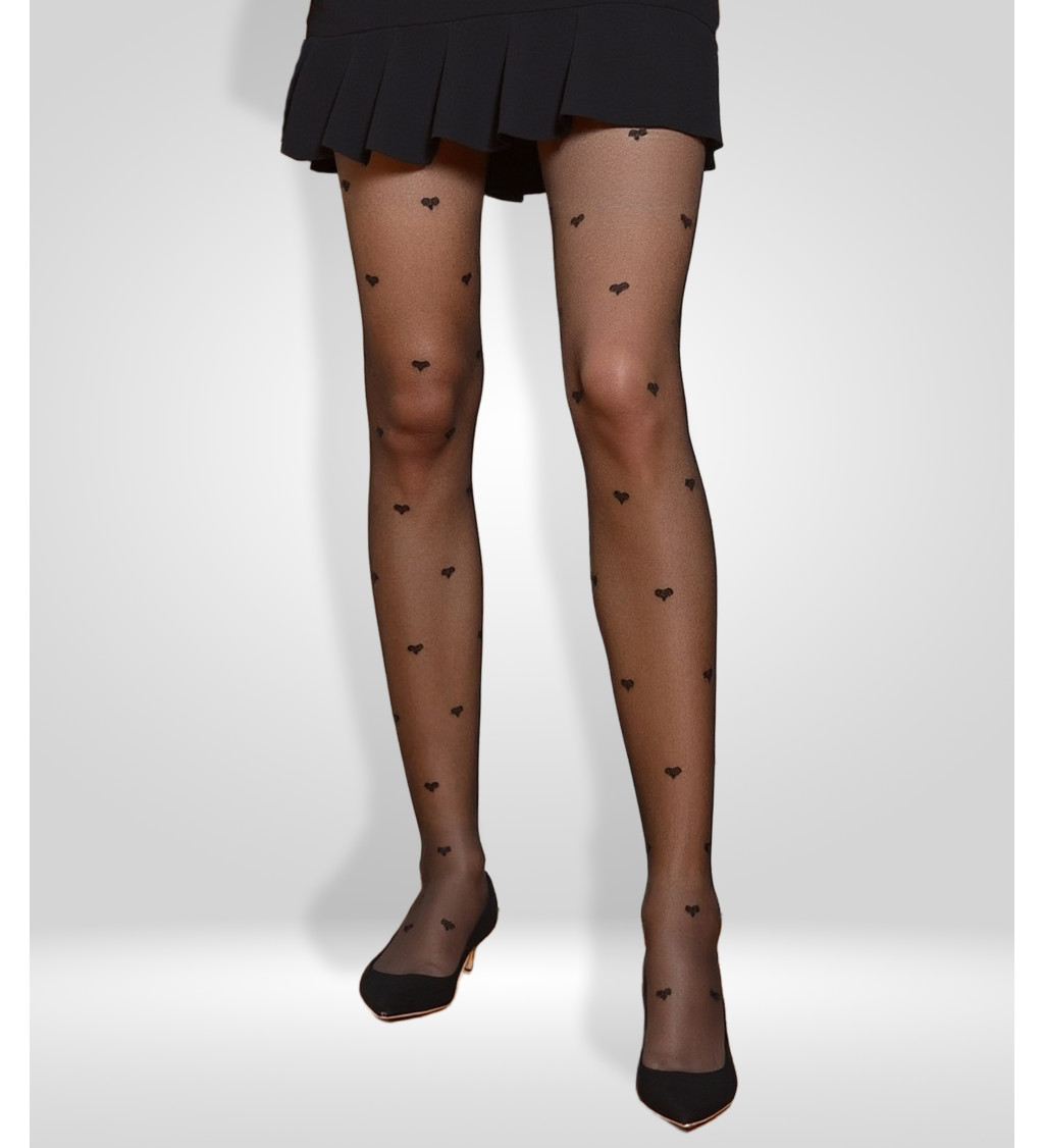 Elegantní černé punčochy se srdíčkovým vzorem