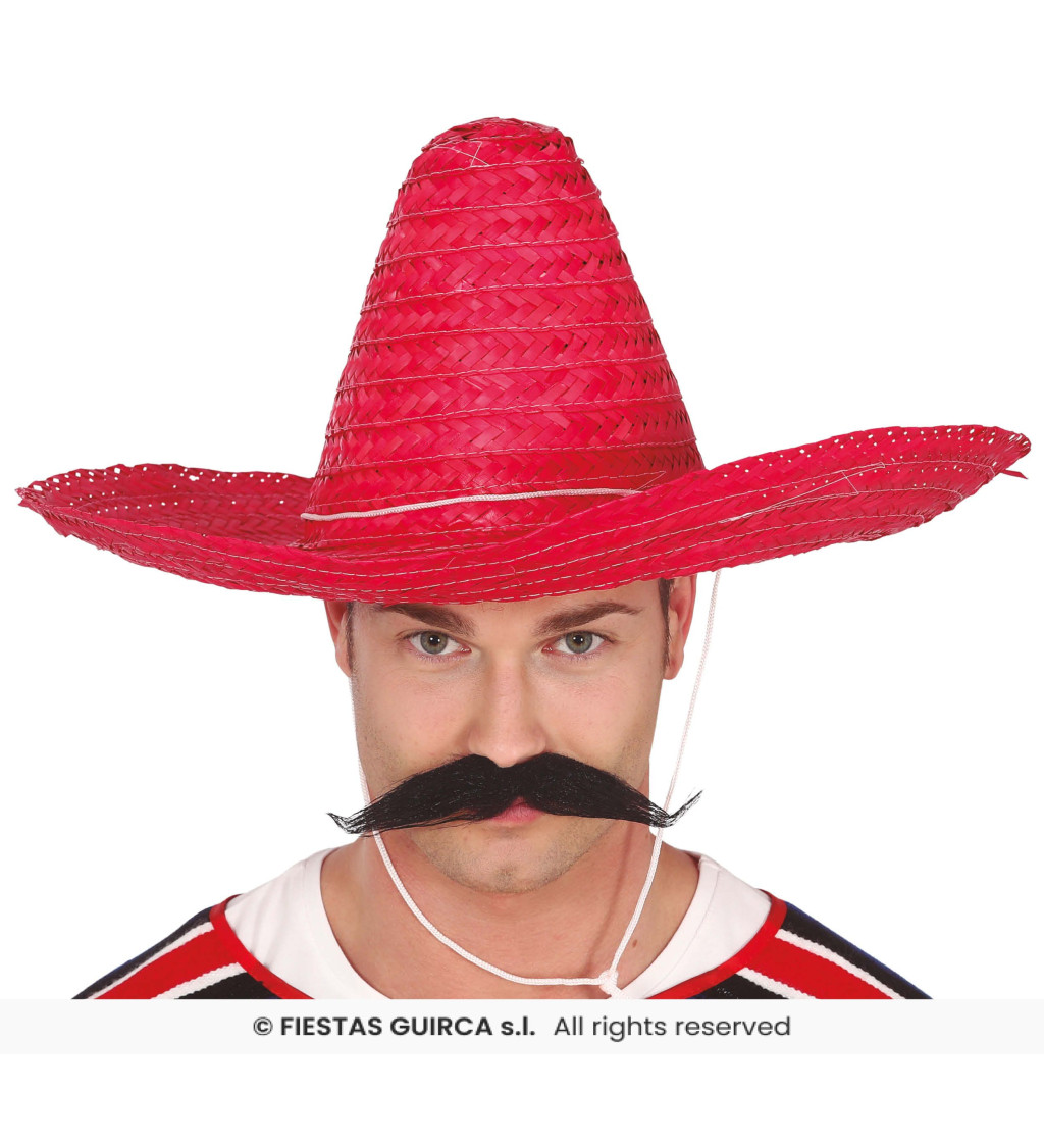 Červený mexický slaměný klobouk