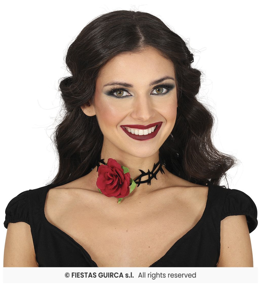 Choker náhrdelník růže a ostny