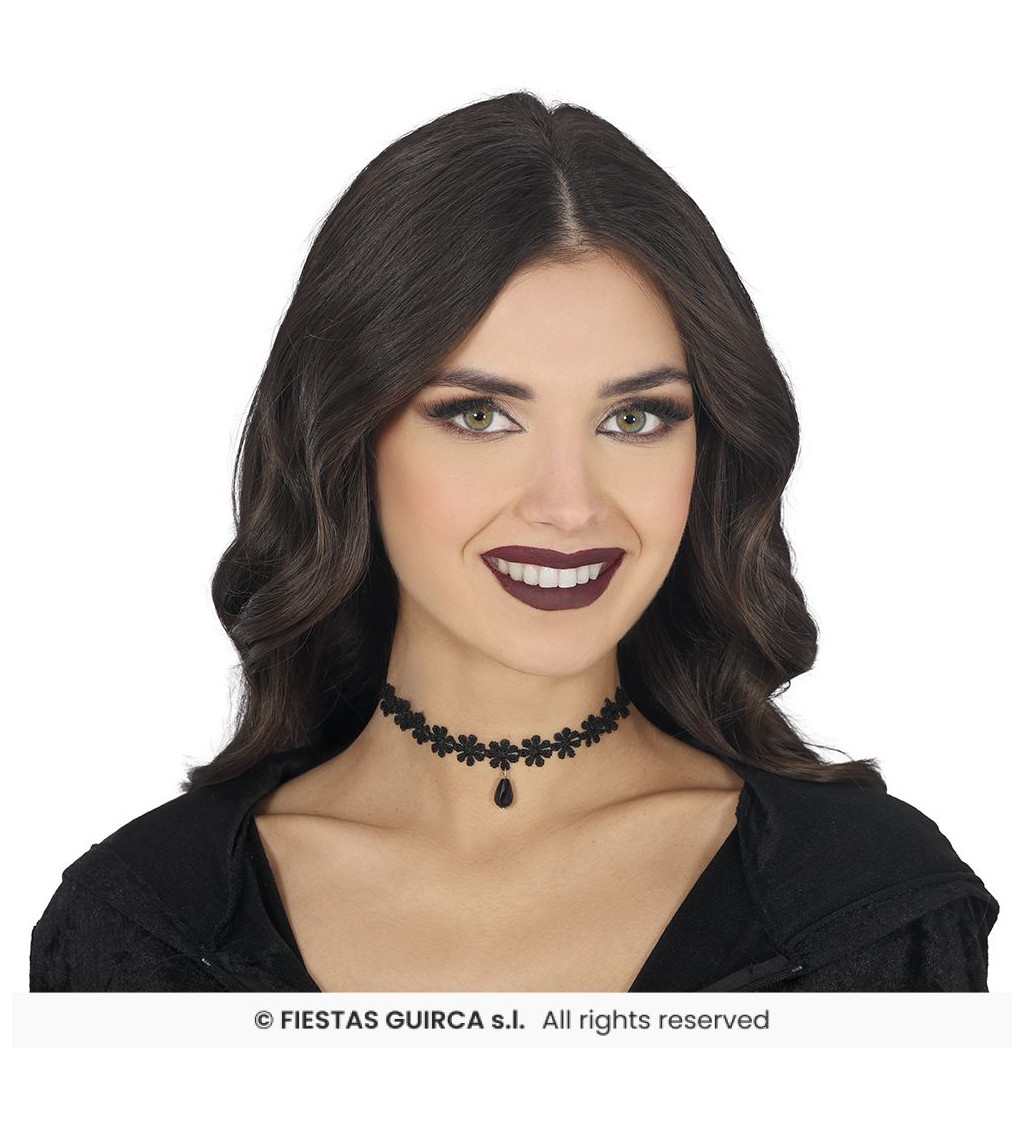 Choker náhrdelník černá krajka s květinami