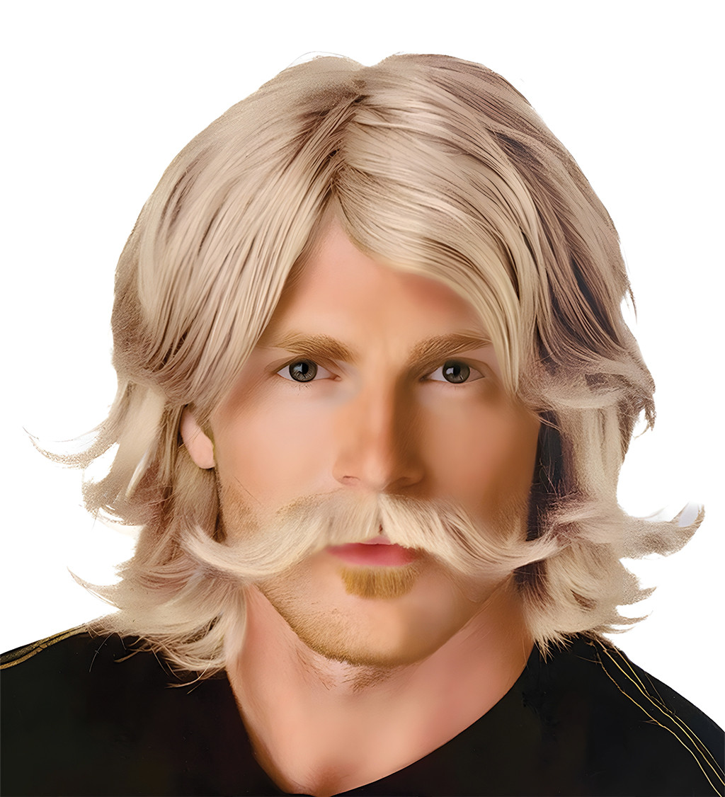 Blond pánská paruka – 70. léta s knírkem