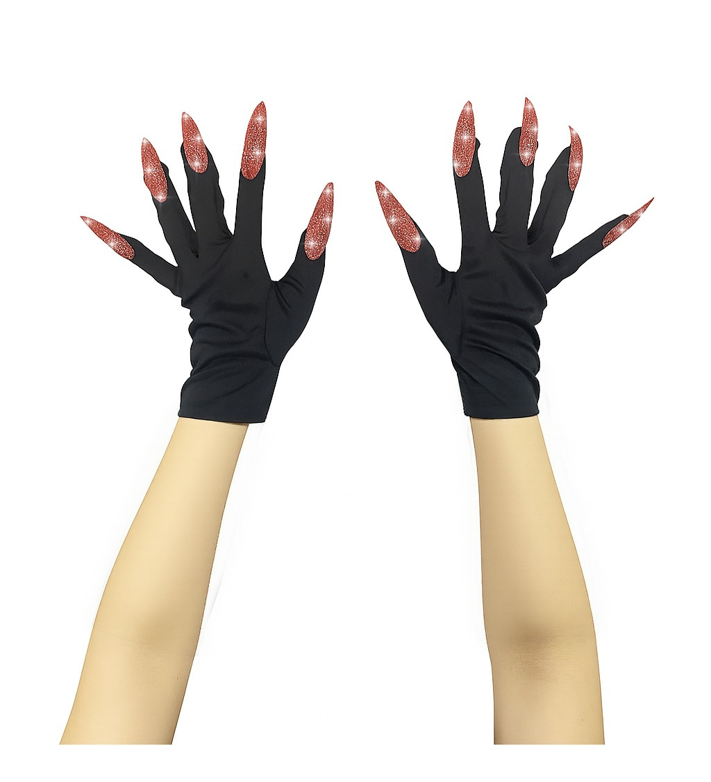 Rukavice v černém provedení s červenými drápy