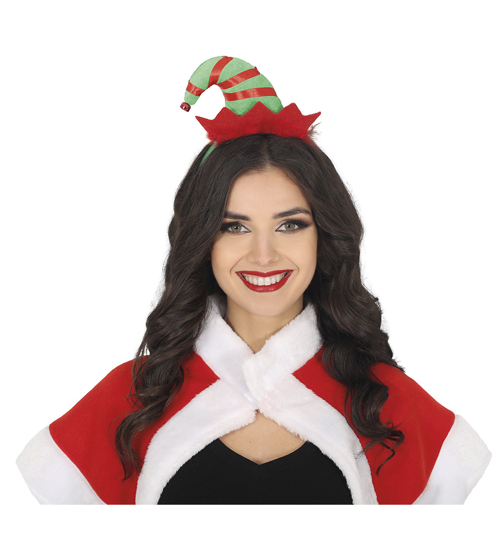 Vánoční čelenka s elfí mini čepičkou