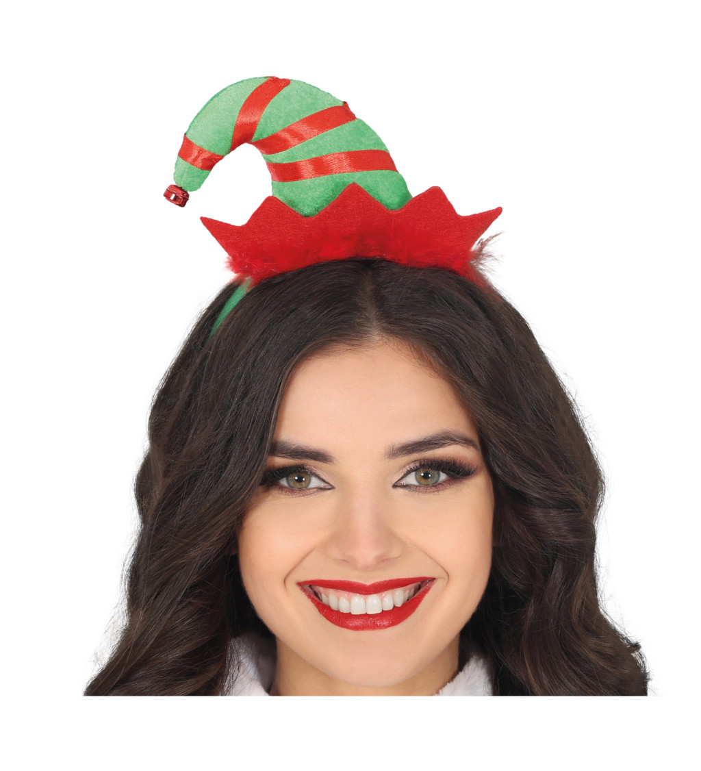 Vánoční čelenka s elfí mini čepičkou