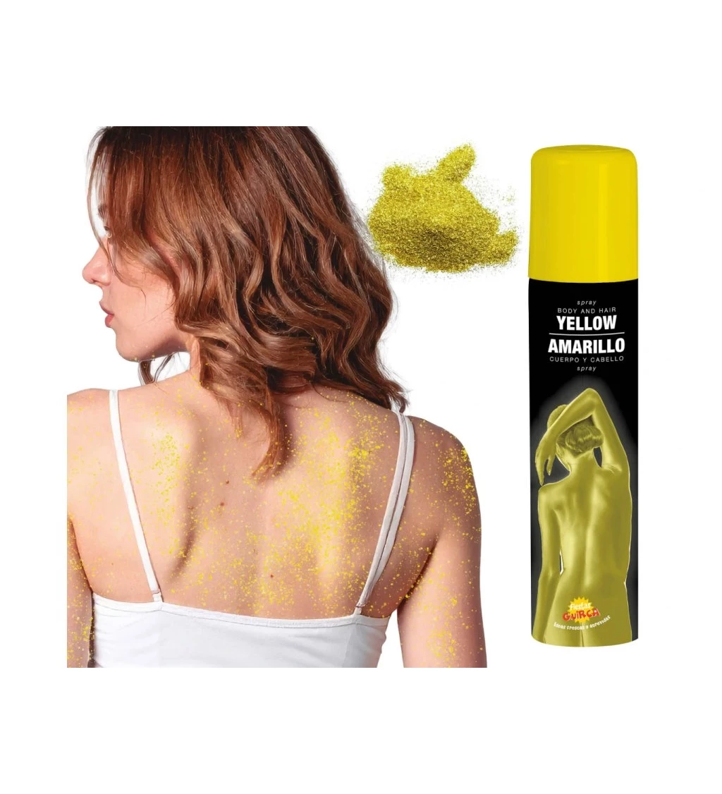 Žlutý sprej pro vlasy a tělo