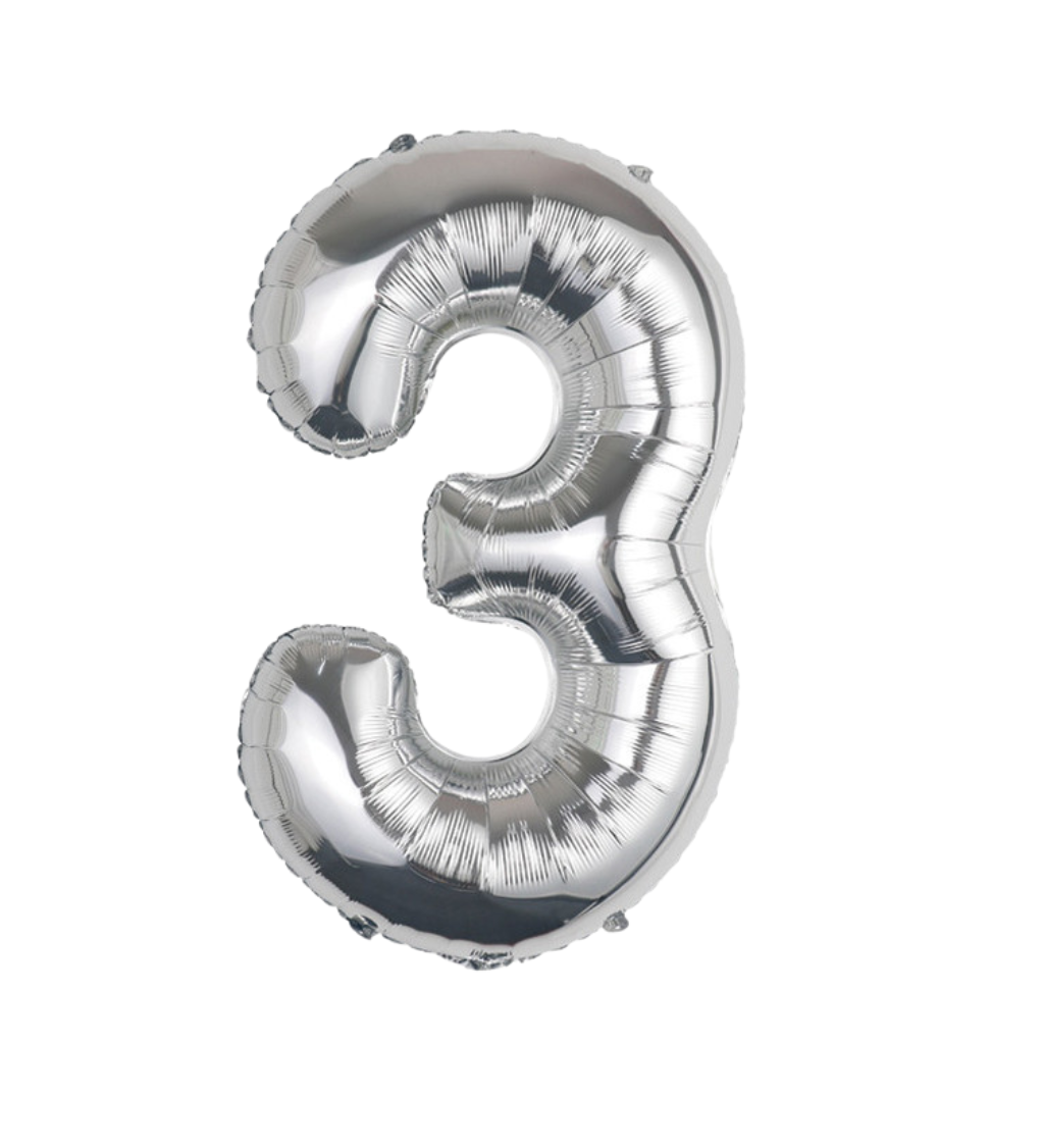 Fóliový balónek číslo 3 – stříbrný