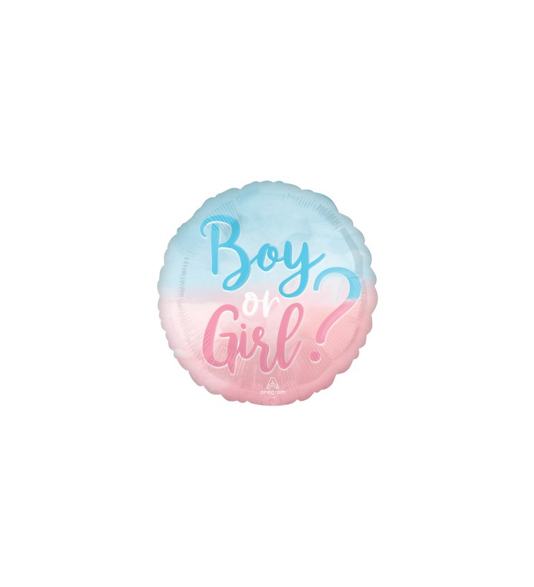 Fóliový balónek - kulatý s nápisem "Boy or girl?"