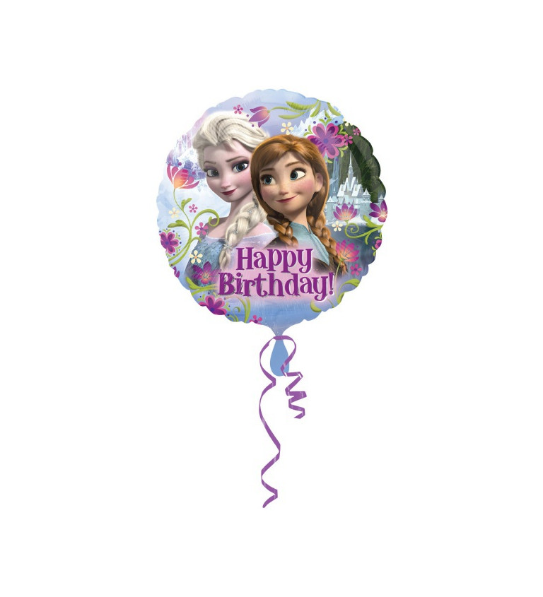 Kulatý fóliový balónek Happy Birthday s Frozen