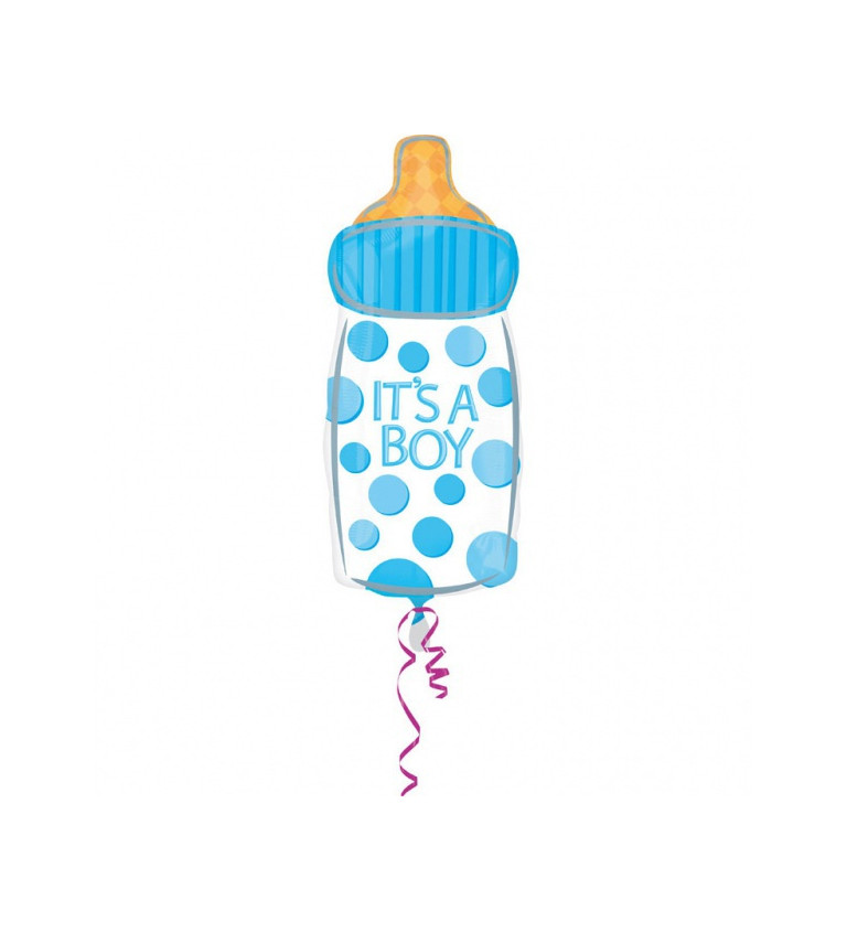 balónek ve tvaru dětské lahvičky s nápisem It's a Boy