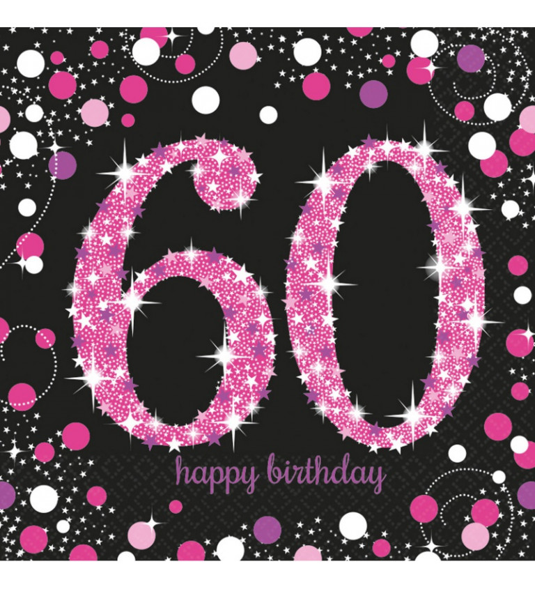 Ubrousky 60. narozeniny - růžovo-černé
