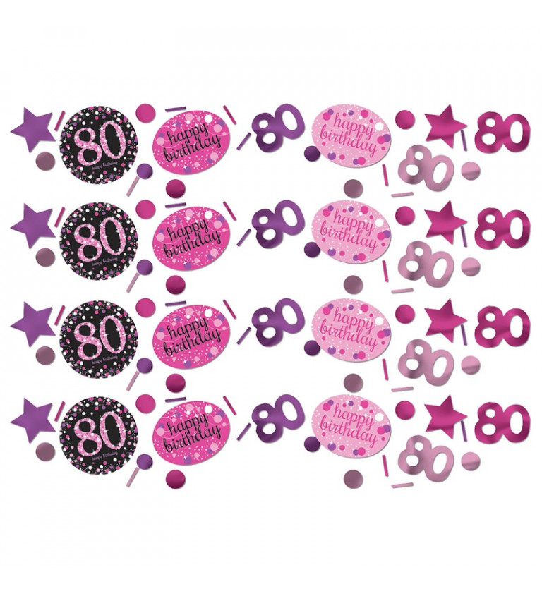 Konfety narozeninové, růžové a fialové, 80