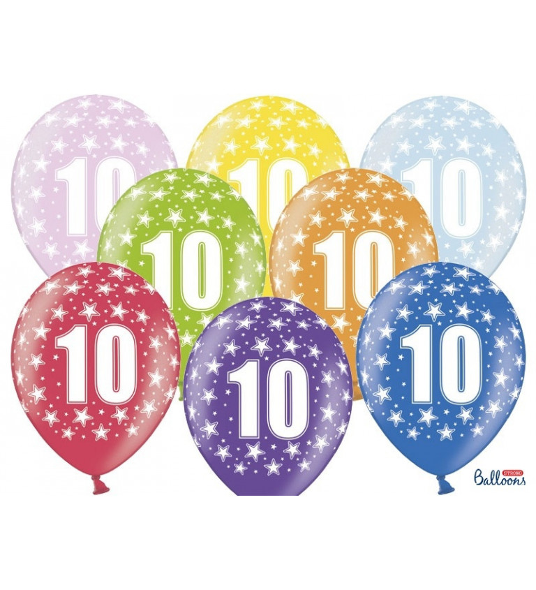 Barevné balónky s číslem 10 - 6 ks