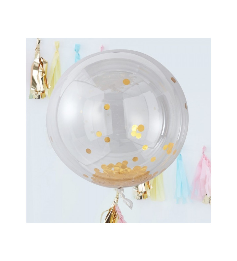 Velký průhledný balónek se zlatými konfetami sada
